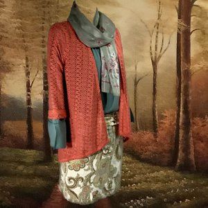 Self Esteem Long Sleeve Crochet Open Cardigan - Size Medium in Burnt Orange